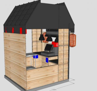 日本零售亭小吃店木制贩售亭SU模型下载_sketchup草图大师SKP模型