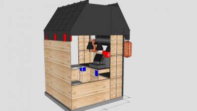日本零售亭小吃店木制贩售亭SU模型下载_sketchup草图大师SKP模型
