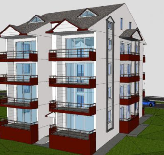 中式单元楼公寓建筑住宅SU模型下载_sketchup草图大师SKP模型