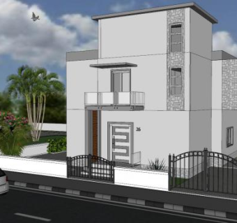 带围墙的西方别墅住宅围墙SU模型下载_sketchup草图大师SKP模型
