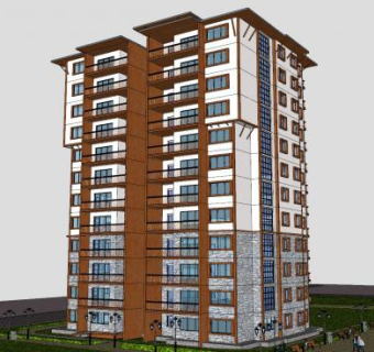 公寓住宅单元楼+景观绿化SU模型下载_sketchup草图大师SKP模型