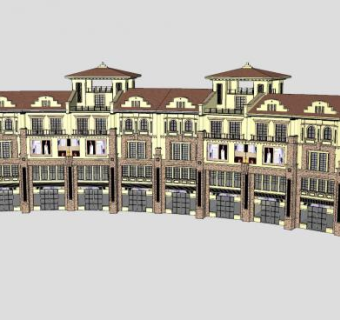 西班牙风格商业街沿街商铺SU模型下载_sketchup草图大师SKP模型