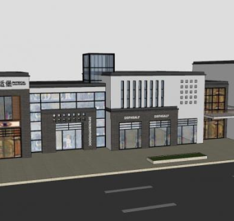 中式沿街商业街沿街商铺建筑SU模型下载_sketchup草图大师SKP模型