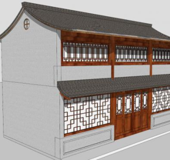 中式仿古沿街商铺住宅SU模型下载_sketchup草图大师SKP模型