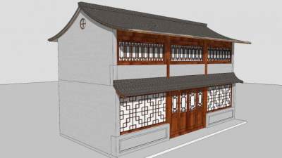 中式仿古沿街商铺住宅SU模型下载_sketchup草图大师SKP模型