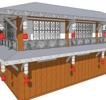 仿古沿街商铺木楼SU模型下载_sketchup草图大师SKP模型