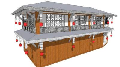 仿古沿街商铺木楼SU模型下载_sketchup草图大师SKP模型