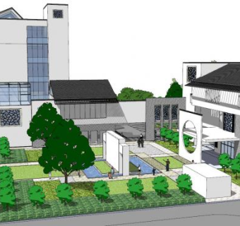 中式徽派建筑群SU模型下载_sketchup草图大师SKP模型