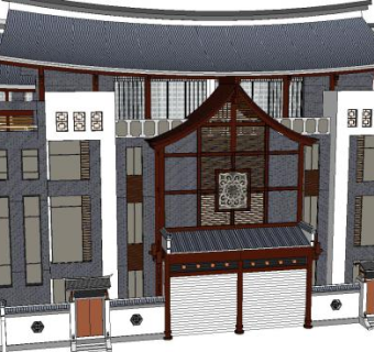 中式徽派别墅建筑SU模型下载_sketchup草图大师SKP模型