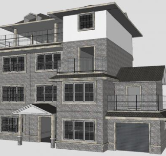 四层楼房别墅户型建筑SU模型下载_sketchup草图大师SKP模型