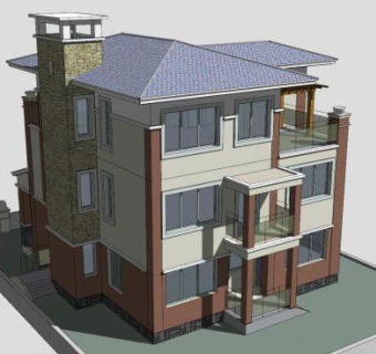 三层私人别墅建筑SU模型下载_sketchup草图大师SKP模型