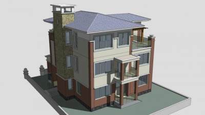 三层私人别墅建筑SU模型下载_sketchup草图大师SKP模型