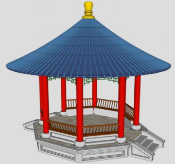 圆顶中式古建亭子SU模型下载_sketchup草图大师SKP模型