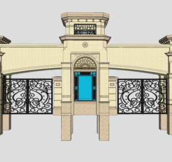 欧式门卫亭大门入口SU模型下载_sketchup草图大师SKP模型