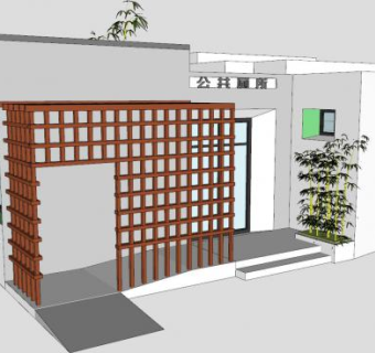 现代中式公共厕所建筑SU模型下载_sketchup草图大师SKP模型