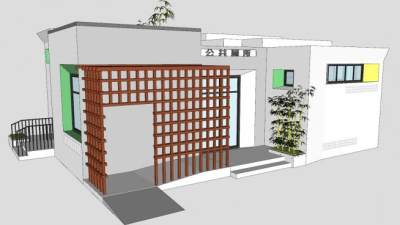 现代中式公共厕所建筑SU模型下载_sketchup草图大师SKP模型