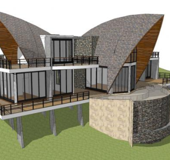 异结构山地别墅建筑SU模型下载_sketchup草图大师SKP模型