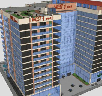 14层公寓大楼玻璃幕墙建筑SU模型下载_sketchup草图大师SKP模型