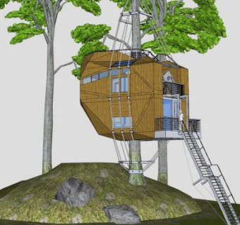 现代树屋建筑SU模型下载_sketchup草图大师SKP模型