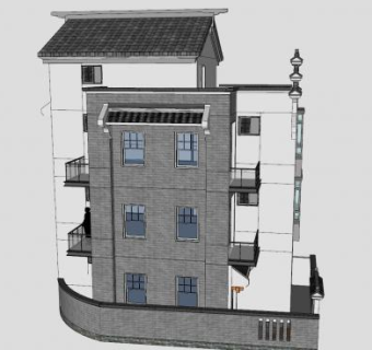 新中式别墅徽派风格农村别墅SU模型下载_sketchup草图大师SKP模型