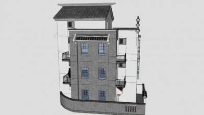 新中式别墅徽派风格农村别墅SU模型下载_sketchup草图大师SKP模型