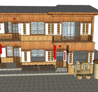 农耕文化农村别墅SU模型下载_sketchup草图大师SKP模型