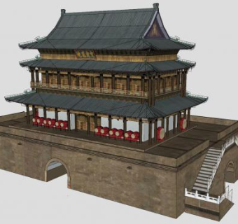 陕西西安钟鼓楼古建筑SU模型下载_sketchup草图大师SKP模型