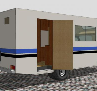 白色房车外观SU模型下载_sketchup草图大师SKP模型