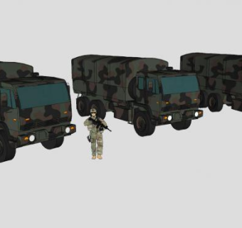 迷彩军车SU模型下载_sketchup草图大师SKP模型