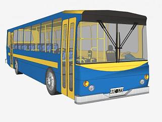 蓝黄色公交巴士车SU模型下载_sketchup草图大师SKP模型