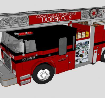 大云梯的消防车SU模型下载_sketchup草图大师SKP模型