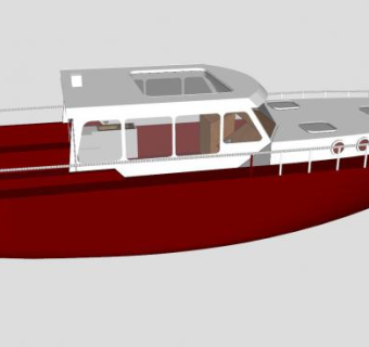 现代红色渔船SU模型下载_sketchup草图大师SKP模型