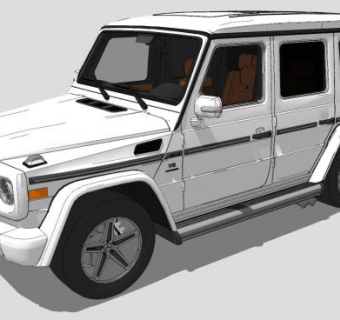 白色奔驰G55AMG汽车SU模型下载_sketchup草图大师SKP模型