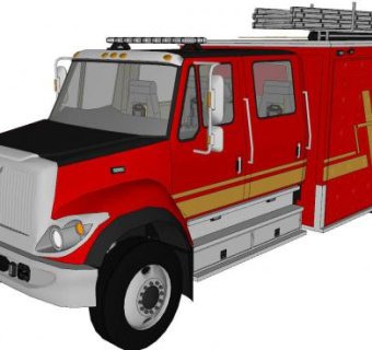 带云梯的消防车SU模型下载_sketchup草图大师SKP模型