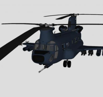 双旋翼军机直升机SU模型下载_sketchup草图大师SKP模型