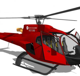 红色通用直升飞机SU模型下载_sketchup草图大师SKP模型