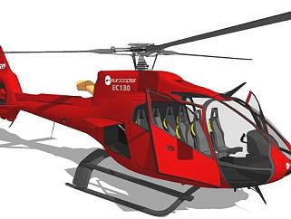 红色通用直升飞机SU模型下载_sketchup草图大师SKP模型