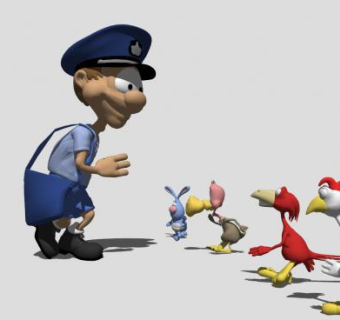 卡通邮递员和小动物们SU模型下载_sketchup草图大师SKP模型