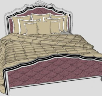 欧式巴洛克风格双人床SU模型下载_sketchup草图大师SKP模型