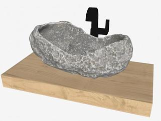石造洗手池台SU模型下载_sketchup草图大师SKP模型