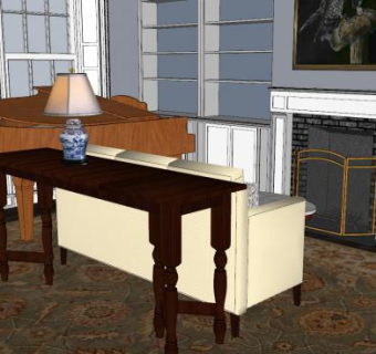 白色装饰的豪华蓝灰色音乐室SU模型下载_sketchup草图大师SKP模型