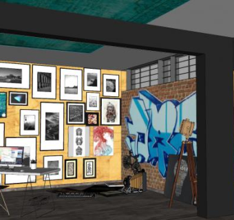 工业风格办公室SU模型下载_sketchup草图大师SKP模型