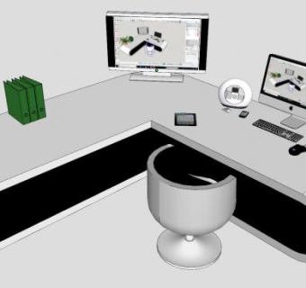 现代办公桌电脑SU模型下载_sketchup草图大师SKP模型