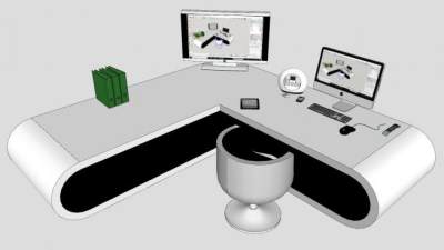 现代办公桌电脑SU模型下载_sketchup草图大师SKP模型