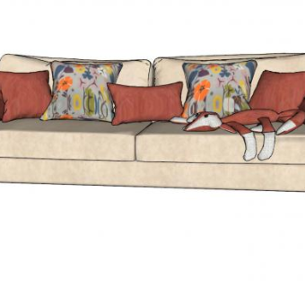 现代沙发狐狸抱枕SU模型下载_sketchup草图大师SKP模型