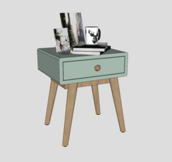 简约抽屉实木桌和陈设SU模型下载_sketchup草图大师SKP模型