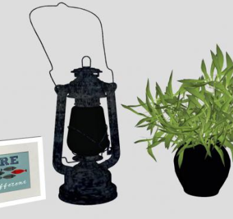 煤油灯花瓶相框SU模型下载_sketchup草图大师SKP模型