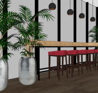 中餐饮店边桌椅餐桌椅SU模型下载_sketchup草图大师SKP模型