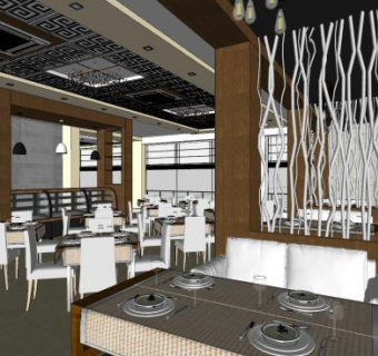 餐厅餐饮店室内空间SU模型下载_sketchup草图大师SKP模型