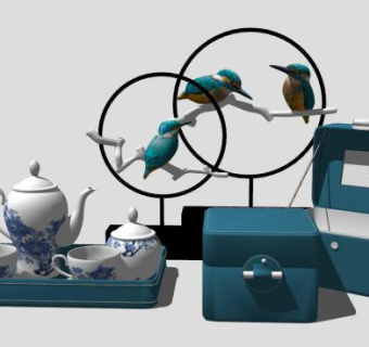 陈设摆件工艺品鸟茶壶箱子SU模型下载_sketchup草图大师SKP模型